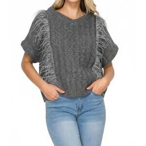 NEW JOH sonya knitted sweater with feathers in grey